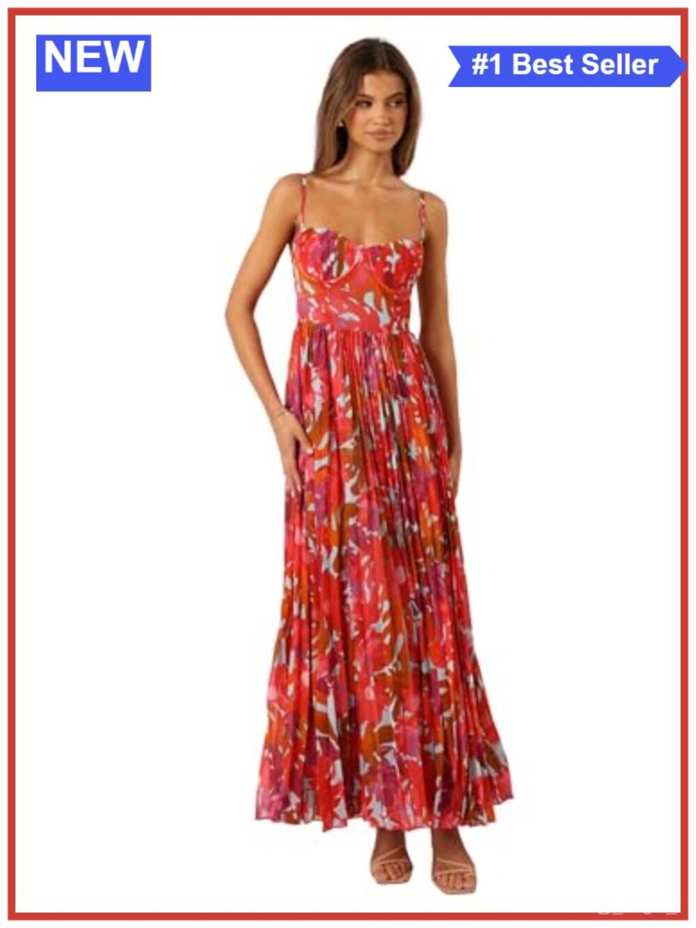 Pleated Floral Maxi Dress Sweetheart Neck Sleeveless Formal